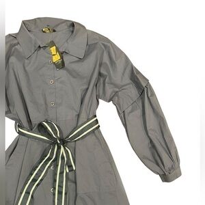 Bella Luis Roma Belted Button Up Midi Shirt Dress - Womens Size 42 - Dark Gray